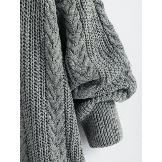 Women's Daily Retro Style Solid Color Cable Knit Open Front Drop Shoulder Oversized Cardigan Women's Daily Retro Style Solid Color Cable Knit Open Front Drop Shoulder Oversized Cardigan