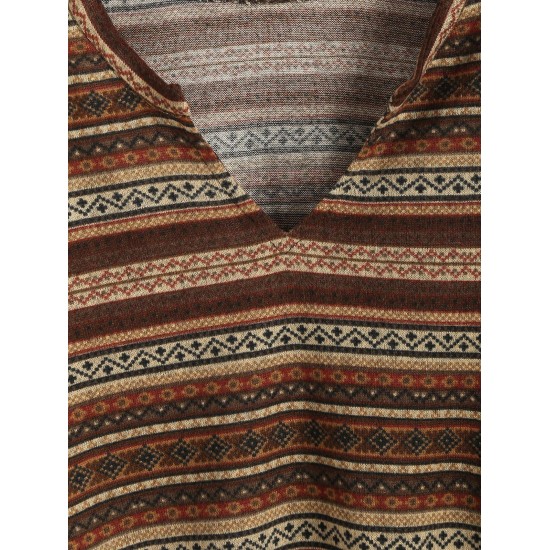 Women's Ethnic Style Tribal Geo Aztec Printed V-notched Pullover Crop Knitwear Sweater Women's Ethnic Style Tribal Geo Aztec Printed V-notched Pullover Crop Knitwear Sweater