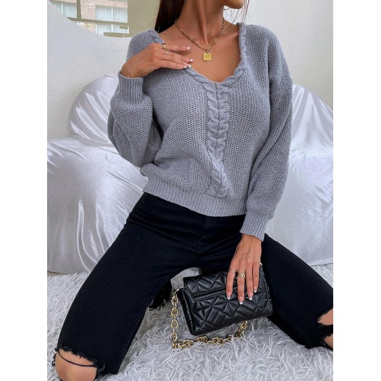 V Neck Lattice Back Cable Knit Sweater V Neck Lattice Back Cable Knit Sweater
