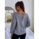 V Neck Lattice Back Cable Knit Sweater V Neck Lattice Back Cable Knit Sweater