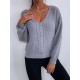 V Neck Lattice Back Cable Knit Sweater V Neck Lattice Back Cable Knit Sweater