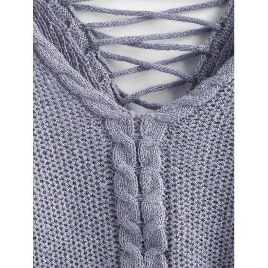 V Neck Lattice Back Cable Knit Sweater V Neck Lattice Back Cable Knit Sweater