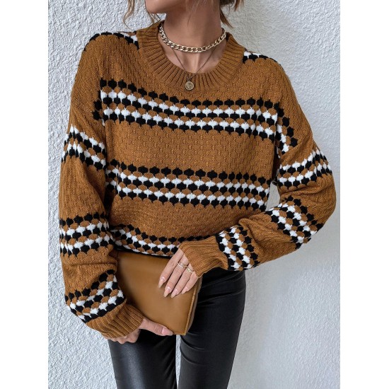 Contrast Striped Drop Shoulder Slouchy Sweater Contrast Striped Drop Shoulder Slouchy Sweater