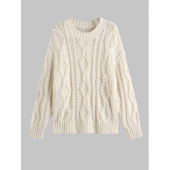 Women's Daily Solid Color Long Sleeve Drop Shoulder Loose Cable Knit Crew Neck Pullover Jumper Fisherman Sweater Women's Daily Solid Color Long Sleeve Drop Shoulder Loose Cable Knit Crew Neck Pullover Jumper Fisherman Sweater