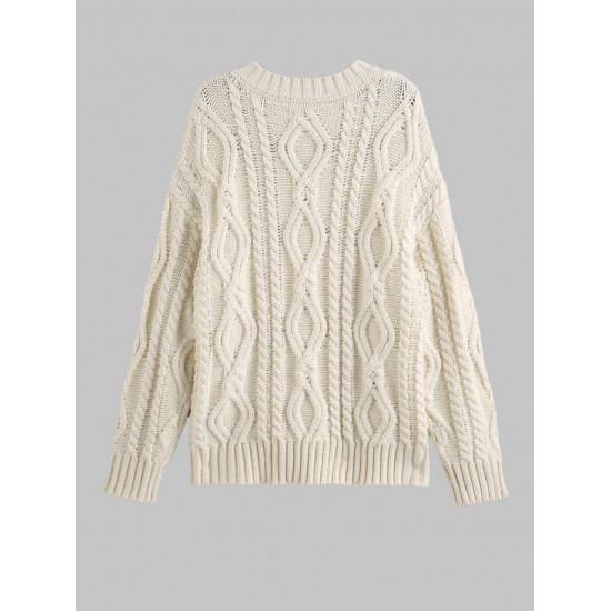 Women's Daily Solid Color Long Sleeve Drop Shoulder Loose Cable Knit Crew Neck Pullover Jumper Fisherman Sweater Women's Daily Solid Color Long Sleeve Drop Shoulder Loose Cable Knit Crew Neck Pullover Jumper Fisherman Sweater