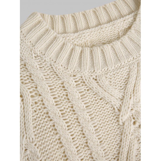 Women's Daily Solid Color Long Sleeve Drop Shoulder Loose Cable Knit Crew Neck Pullover Jumper Fisherman Sweater Women's Daily Solid Color Long Sleeve Drop Shoulder Loose Cable Knit Crew Neck Pullover Jumper Fisherman Sweater