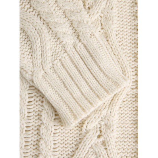 Women's Daily Solid Color Long Sleeve Drop Shoulder Loose Cable Knit Crew Neck Pullover Jumper Fisherman Sweater Women's Daily Solid Color Long Sleeve Drop Shoulder Loose Cable Knit Crew Neck Pullover Jumper Fisherman Sweater