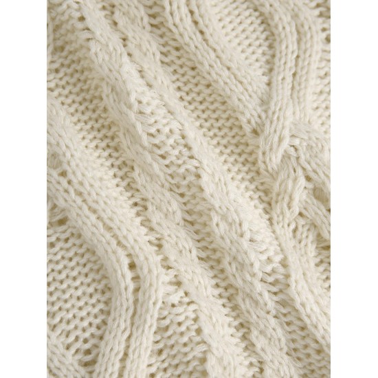 Women's Daily Solid Color Long Sleeve Drop Shoulder Loose Cable Knit Crew Neck Pullover Jumper Fisherman Sweater Women's Daily Solid Color Long Sleeve Drop Shoulder Loose Cable Knit Crew Neck Pullover Jumper Fisherman Sweater