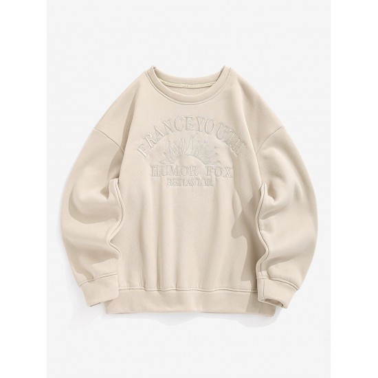 Women's Letter Embroidered Thermal Fleece Lined Crew Neck Loose Pullover Sweatshirt Women's Letter Embroidered Thermal Fleece Lined Crew Neck Loose Pullover Sweatshirt