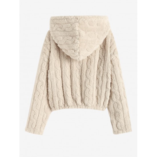 Women's Fluffy Fuzzy Faux Fur Cable Jacquard Textured Half Button Short Pullover Daily Casual Hoodie Women's Fluffy Fuzzy Faux Fur Cable Jacquard Textured Half Button Short Pullover Daily Casual Hoodie