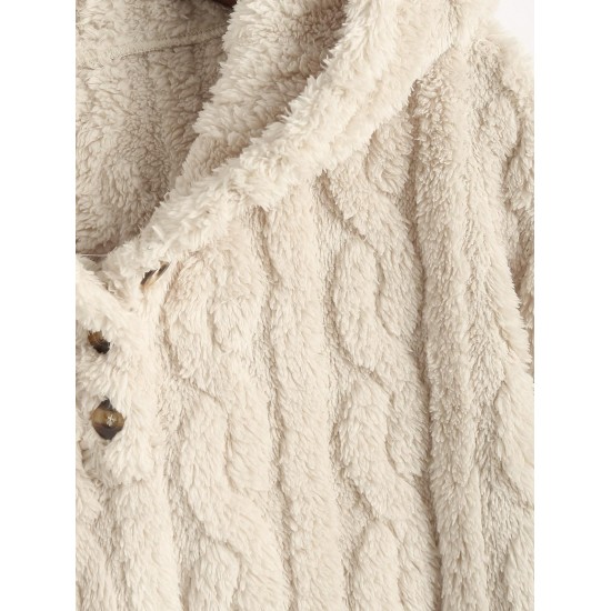 Women's Fluffy Fuzzy Faux Fur Cable Jacquard Textured Half Button Short Pullover Daily Casual Hoodie Women's Fluffy Fuzzy Faux Fur Cable Jacquard Textured Half Button Short Pullover Daily Casual Hoodie