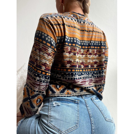 Drop Shoulder Ethnic Aztec Printed Sweatshirt Drop Shoulder Ethnic Aztec Printed Sweatshirt
