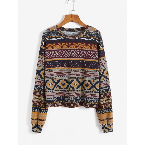Drop Shoulder Ethnic Aztec Printed Sweatshirt Drop Shoulder Ethnic Aztec Printed Sweatshirt