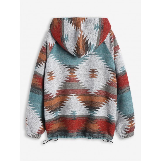 Women's Daily Ethnic Aztec Print Long Raglan Sleeve Kangaroo Pocket Quarter Zip Toggle Drawstring Hem Pullover Hoodie Women's Daily Ethnic Aztec Print Long Raglan Sleeve Kangaroo Pocket Quarter Zip Toggle Drawstring Hem Pullover Hoodie