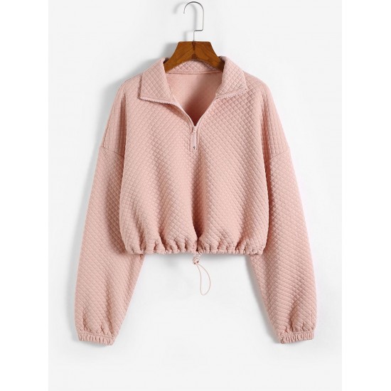 Rhombus Textured Drop Shoulder Half Zip Sweatshirt Rhombus Textured Drop Shoulder Half Zip Sweatshirt