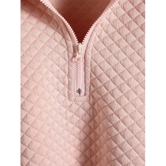 Rhombus Textured Drop Shoulder Half Zip Sweatshirt Rhombus Textured Drop Shoulder Half Zip Sweatshirt
