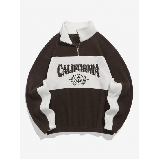 Women's Blokecore Colorblock Two Tone CALIFORNIA Graphic Embroidered Quarter Zip Stand Collar Thermal Fleece Drop Shoulder Pullover Sweatshirt Women's Blokecore Colorblock Two Tone CALIFORNIA Graphic Embroidered Quarter Zip Stand Collar Thermal Fleece Drop Shoulder Pullover Sweatshirt