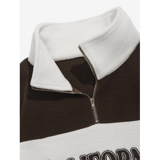Women's Blokecore Colorblock Two Tone CALIFORNIA Graphic Embroidered Quarter Zip Stand Collar Thermal Fleece Drop Shoulder Pullover Sweatshirt Women's Blokecore Colorblock Two Tone CALIFORNIA Graphic Embroidered Quarter Zip Stand Collar Thermal Fleece Drop Shoulder Pullover Sweatshirt