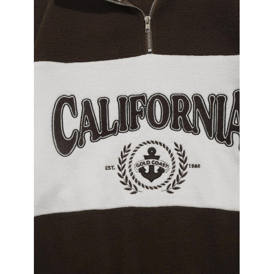 Women's Blokecore Colorblock Two Tone CALIFORNIA Graphic Embroidered Quarter Zip Stand Collar Thermal Fleece Drop Shoulder Pullover Sweatshirt Women's Blokecore Colorblock Two Tone CALIFORNIA Graphic Embroidered Quarter Zip Stand Collar Thermal Fleece Drop Shoulder Pullover Sweatshirt