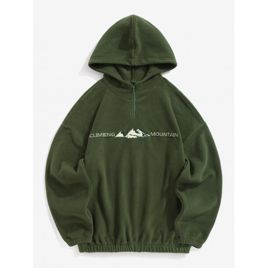 Women's Polar Fleece Letter Mountain Embroidered Quarter Zip Daily Casual Pullover Hoodie Women's Polar Fleece Letter Mountain Embroidered Quarter Zip Daily Casual Pullover Hoodie