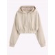 Women's Daily Solid Color Textured Drop Shoulder Drawstring Zip Front Hooded Crop Hoodie Women's Daily Solid Color Textured Drop Shoulder Drawstring Zip Front Hooded Crop Hoodie