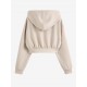 Women's Daily Solid Color Textured Drop Shoulder Drawstring Zip Front Hooded Crop Hoodie Women's Daily Solid Color Textured Drop Shoulder Drawstring Zip Front Hooded Crop Hoodie