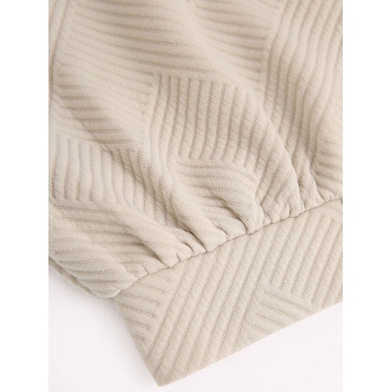 Women's Daily Solid Color Textured Drop Shoulder Drawstring Zip Front Hooded Crop Hoodie Women's Daily Solid Color Textured Drop Shoulder Drawstring Zip Front Hooded Crop Hoodie
