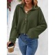 Women's Casual Solid Color Textured Half Buttoned Collared Long Sleeve Loose Drop Shoulder Sweatshirt Women's Casual Solid Color Textured Half Buttoned Collared Long Sleeve Loose Drop Shoulder Sweatshirt