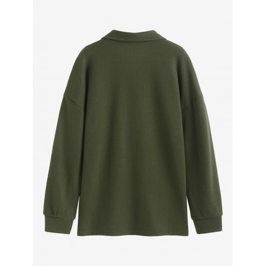 Women's Casual Solid Color Textured Half Buttoned Collared Long Sleeve Loose Drop Shoulder Sweatshirt Women's Casual Solid Color Textured Half Buttoned Collared Long Sleeve Loose Drop Shoulder Sweatshirt