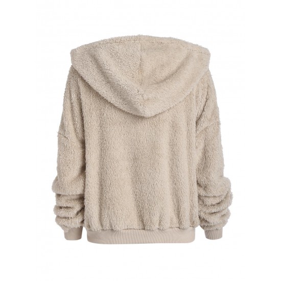 Faux Fur Fluffy Drop Shoulder Pocket Hoodie Faux Fur Fluffy Drop Shoulder Pocket Hoodie
