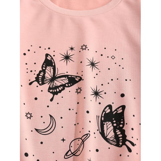 Planet Butterfly Graphic Drop Shoulder Sweatshirt Planet Butterfly Graphic Drop Shoulder Sweatshirt