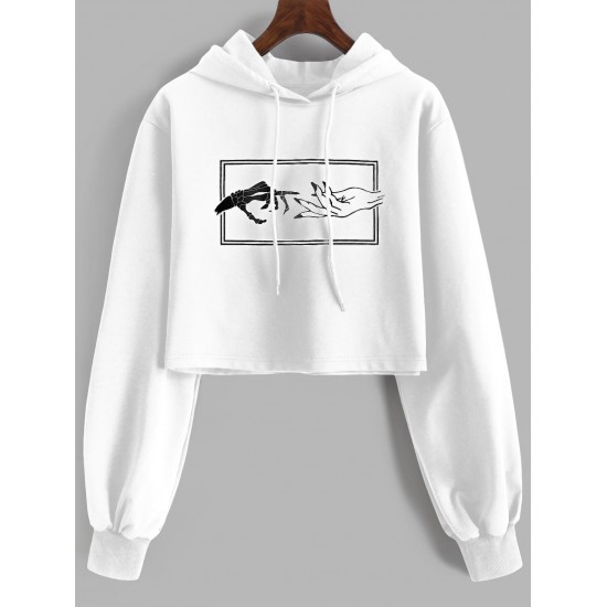 Skeleton Hand Drawstring Crop Hoodie Skeleton Hand Drawstring Crop Hoodie