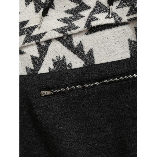 Women's Ethnic Style Tribal Geo Aztec Printed Quarter Zip Raglan Sleeve Front Pocket Wool Blend Loose Pullover Hoodie Women's Ethnic Style Tribal Geo Aztec Printed Quarter Zip Raglan Sleeve Front Pocket Wool Blend Loose Pullover Hoodie