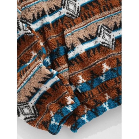 Women's Ethnic Aztec Geometric Print Fleece Fluffy Quarter Zip Pullover Sweatshirt Women's Ethnic Aztec Geometric Print Fleece Fluffy Quarter Zip Pullover Sweatshirt