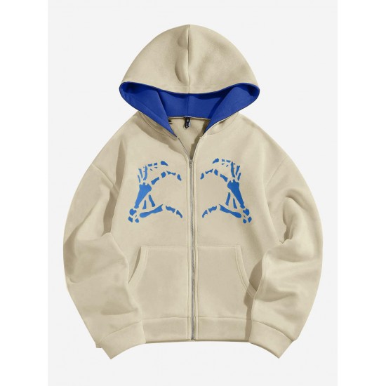 Halloween Skeleton Hands Zip Fleece Hoodie Halloween Skeleton Hands Zip Fleece Hoodie