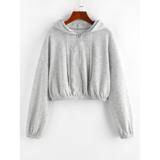 Drop Shoulder Zip Up Drawstring Hoodie Drop Shoulder Zip Up Drawstring Hoodie