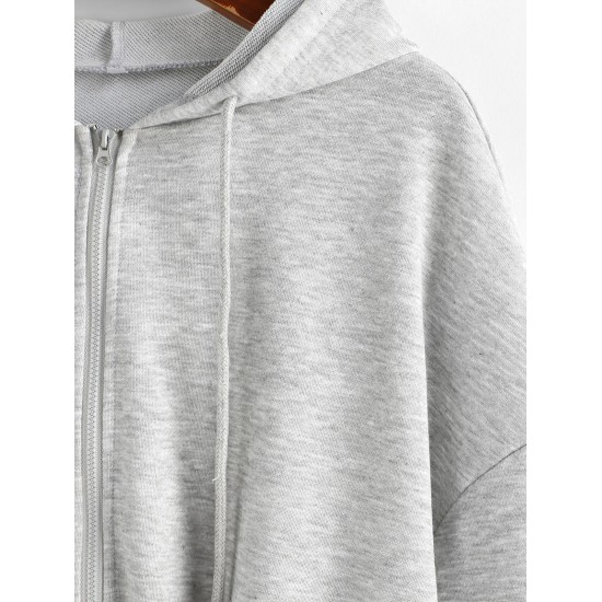 Drop Shoulder Zip Up Drawstring Hoodie Drop Shoulder Zip Up Drawstring Hoodie