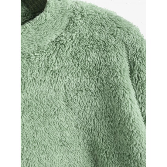 Women's Faux Fur Fluffy Mock Neck Toggle Drawstring Kangaroo Pocket Solid Color Drop Shoulder Crop Sweatshirt Women's Faux Fur Fluffy Mock Neck Toggle Drawstring Kangaroo Pocket Solid Color Drop Shoulder Crop Sweatshirt