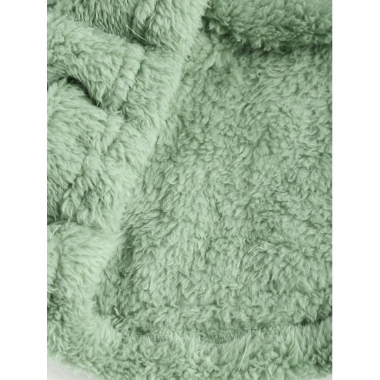 Women's Faux Fur Fluffy Mock Neck Toggle Drawstring Kangaroo Pocket Solid Color Drop Shoulder Crop Sweatshirt Women's Faux Fur Fluffy Mock Neck Toggle Drawstring Kangaroo Pocket Solid Color Drop Shoulder Crop Sweatshirt