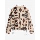 Women's Drop Shoulder Ethnic Aztec Tribal Geo Print Quarter Zip Toggle Drawstring Fluffy Teddy Sweatshirt Women's Drop Shoulder Ethnic Aztec Tribal Geo Print Quarter Zip Toggle Drawstring Fluffy Teddy Sweatshirt