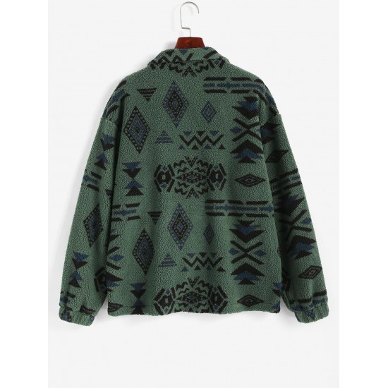 Front Pocket Fluffy Quarter Zip Ethnic Aztec Printed Sweatshirt Front Pocket Fluffy Quarter Zip Ethnic Aztec Printed Sweatshirt