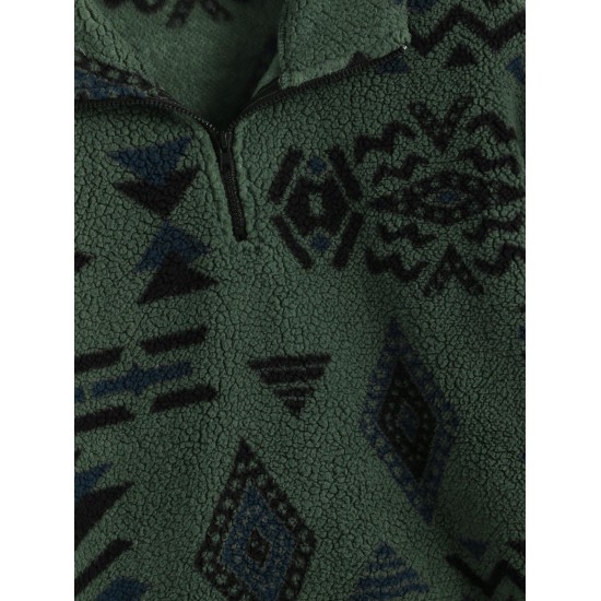 Front Pocket Fluffy Quarter Zip Ethnic Aztec Printed Sweatshirt Front Pocket Fluffy Quarter Zip Ethnic Aztec Printed Sweatshirt