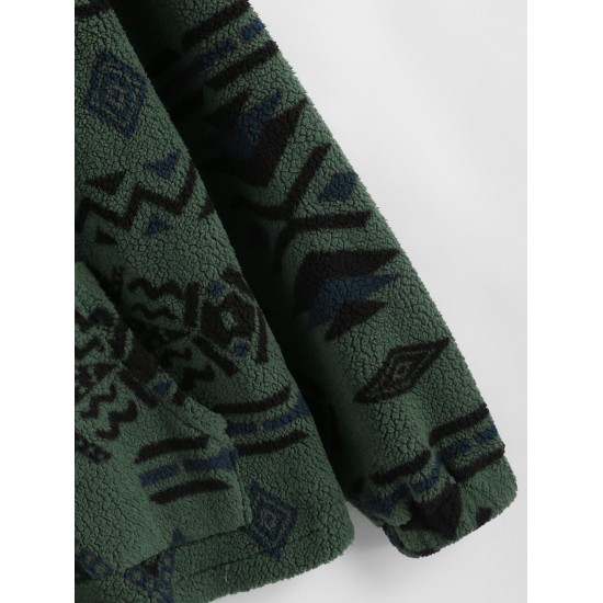 Front Pocket Fluffy Quarter Zip Ethnic Aztec Printed Sweatshirt Front Pocket Fluffy Quarter Zip Ethnic Aztec Printed Sweatshirt