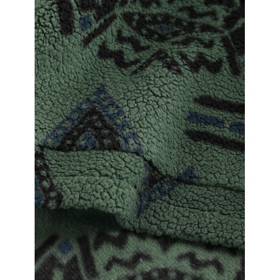 Front Pocket Fluffy Quarter Zip Ethnic Aztec Printed Sweatshirt Front Pocket Fluffy Quarter Zip Ethnic Aztec Printed Sweatshirt